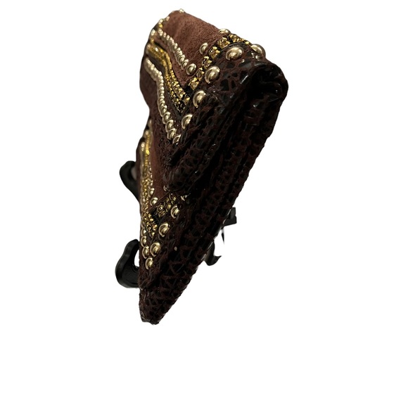 Cache Brown Leather and Suede Studded Wristlet Clutch - Picture 9 of 10